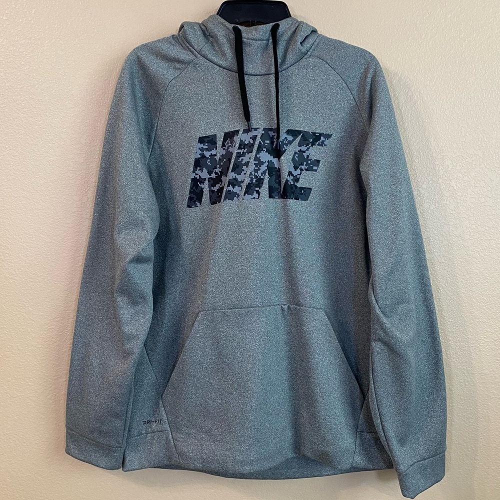 Nike Mens Size L Gray Black Dri‎ Fit Funnel Neck Pullover Hoodie Sweatshirt Gym